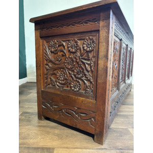 Antique Oak Coffer With Quadruple Panel Front