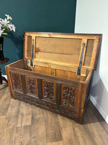 Antique Oak Coffer With Quadruple Panel Front
