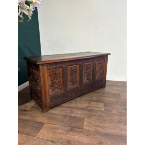 Antique Oak Coffer With Quadruple Panel Front
