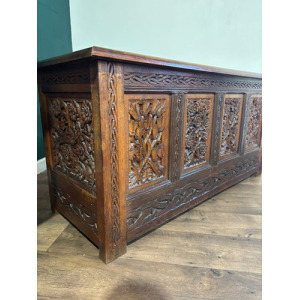 Antique Oak Coffer With Quadruple Panel Front