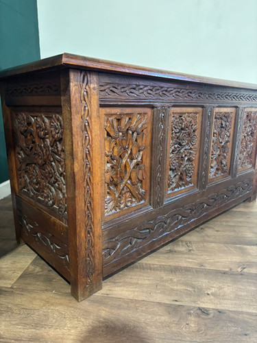 Antique Oak Coffer With Quadruple Panel Front