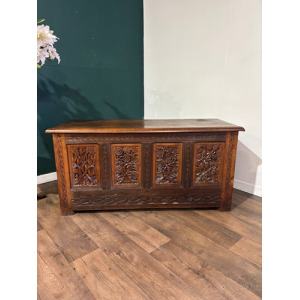 Antique Oak Coffer With Quadruple Panel Front