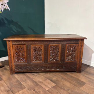 Antique Oak Coffer With Quadruple Panel Front