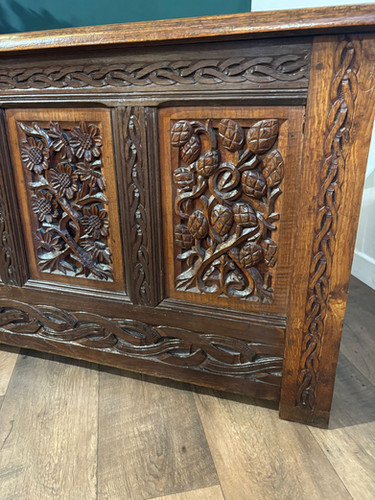 Antique Oak Coffer With Quadruple Panel Front