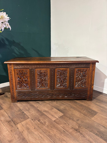 Antique Oak Coffer With Quadruple Panel Front