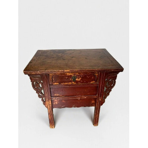 Antique Qing Dynasty 19th Century Chinese Red Lacquered Altar Table Sideboard