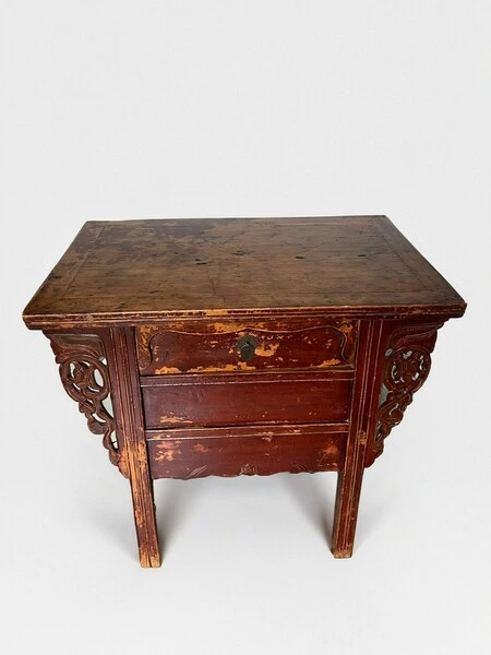 Antique Qing Dynasty 19th Century Chinese Red Lacquered Altar Table Sideboard