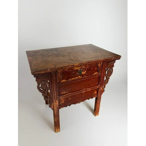 Antique Qing Dynasty 19th Century Chinese Red Lacquered Altar Table Sideboard