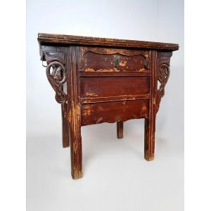 Antique Qing Dynasty 19th Century Chinese Red Lacquered Altar Table Sideboard