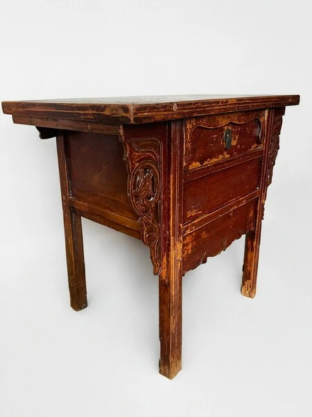 Antique Qing Dynasty 19th Century Chinese Red Lacquered Altar Table Sideboard