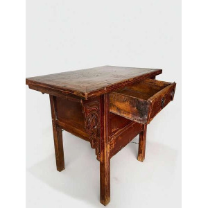 Antique Qing Dynasty 19th Century Chinese Red Lacquered Altar Table Sideboard