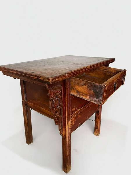 Antique Qing Dynasty 19th Century Chinese Red Lacquered Altar Table Sideboard