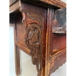 Antique Qing Dynasty 19th Century Chinese Red Lacquered Altar Table Sideboard