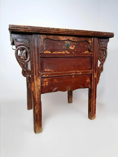 Antique Qing Dynasty 19th Century Chinese Red Lacquered Altar Table Sideboard