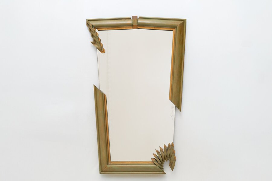 Bizouati – Assymetrical Hand Carved Olive Wood Mirror, 1990s