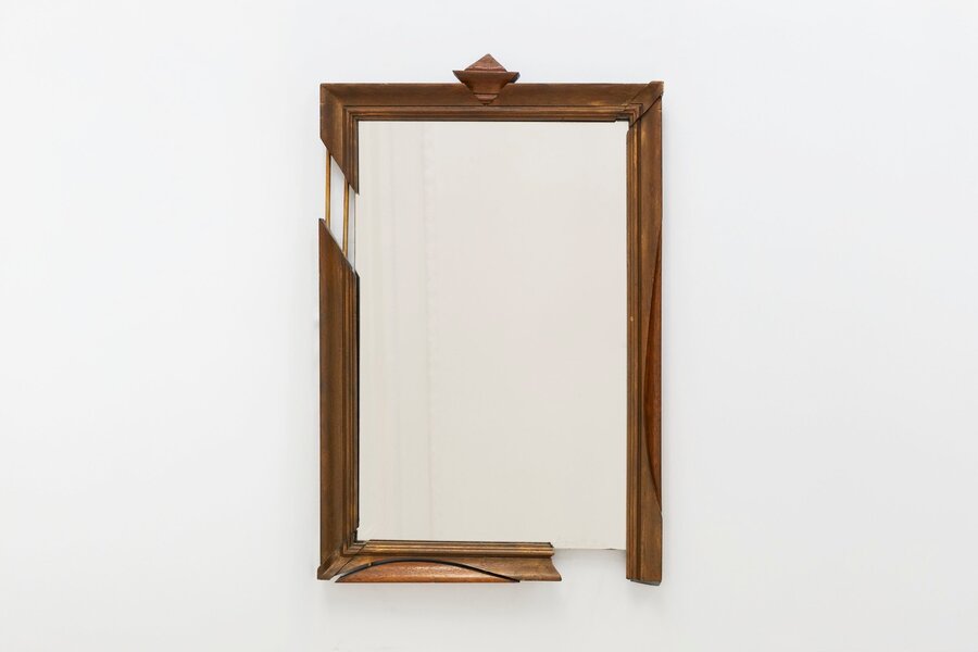 Bizouati – Brown Carved Wood Mirror, 1990s