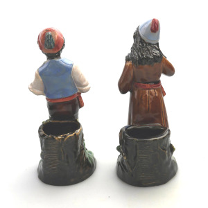 A pair antique majolica Bernhard Bloch pottery Children Figural Strikers C.19thC