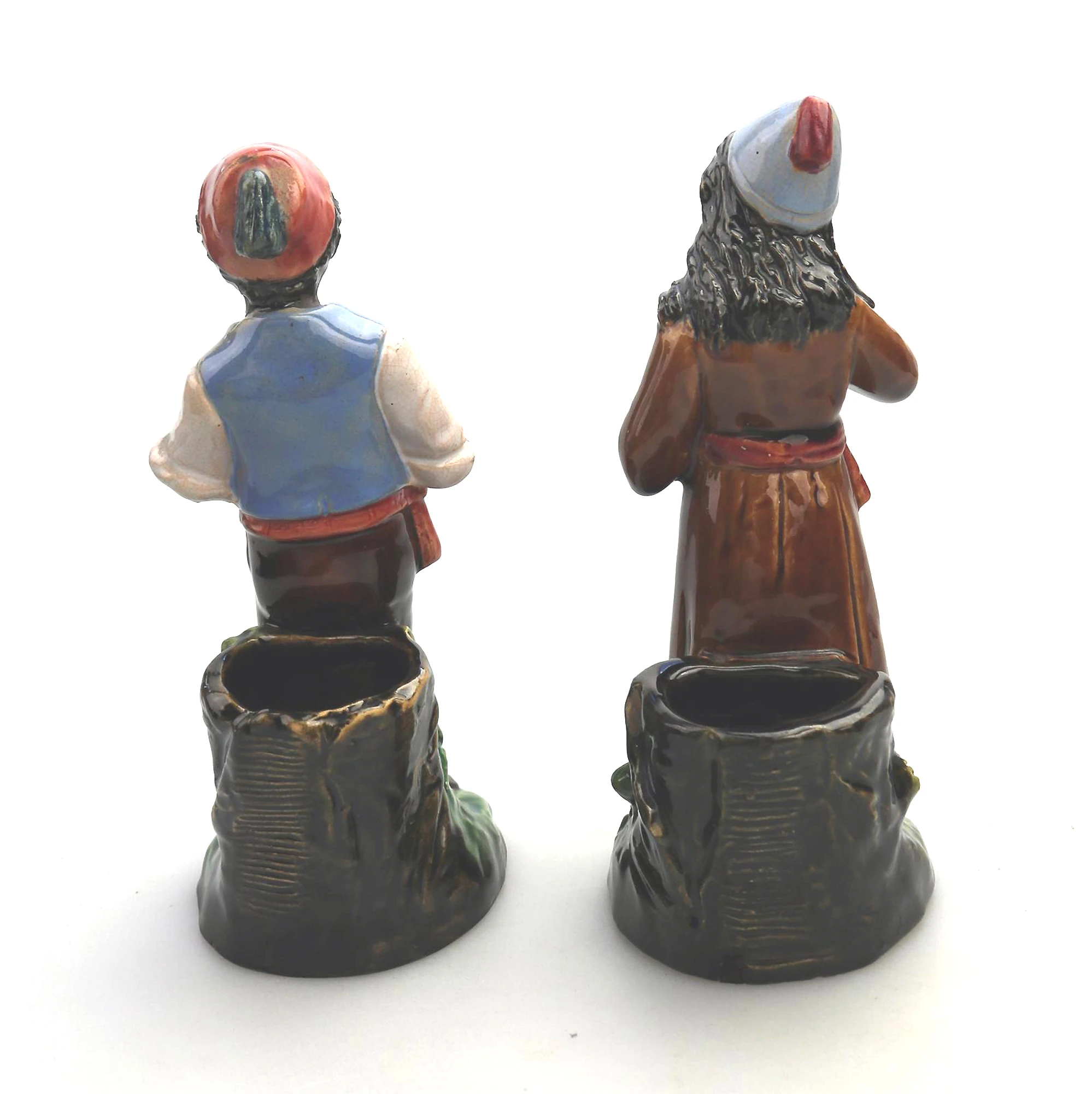 A pair antique majolica Bernhard Bloch pottery Children Figural Strikers C.19thC