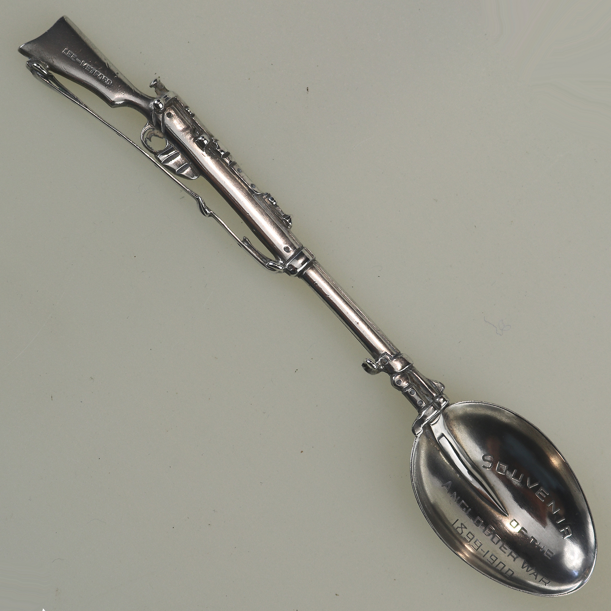 A scarce antique solid silver novelty rifle Militaria Boer War Spoon 19g C.1899