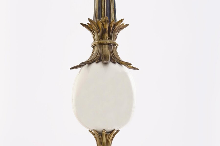 Bronze And Porcelain Ostrich Table Lamp In The Style Of Maison Baguès, 20th Century