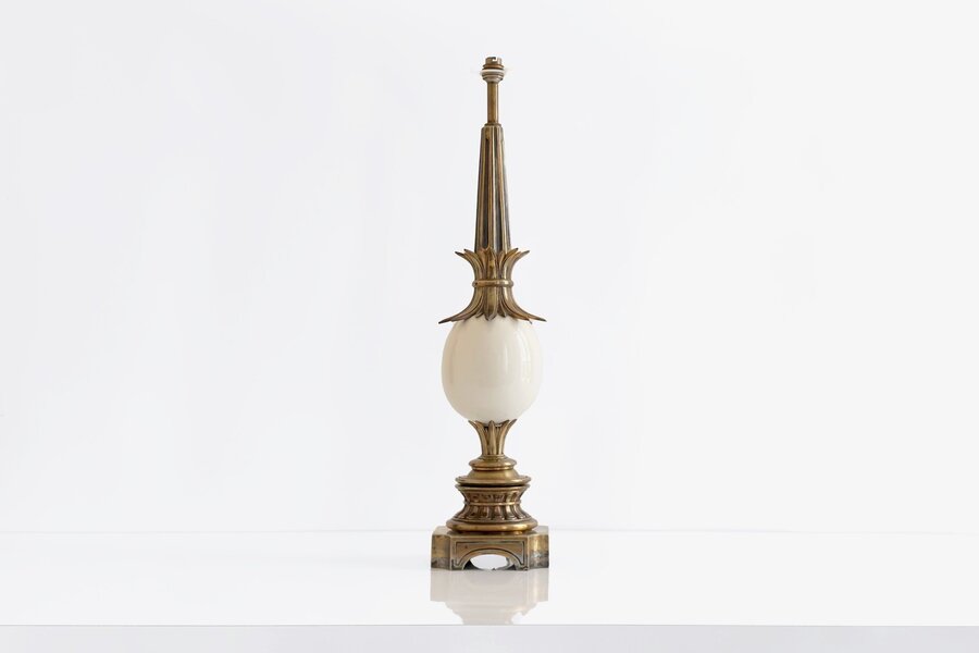 Bronze And Porcelain Ostrich Table Lamp In The Style Of Maison Baguès, 20th Century