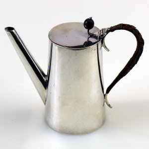 An antique Victorian Arts & Crafts nickel silver plate Chocolate Pot C.1890
