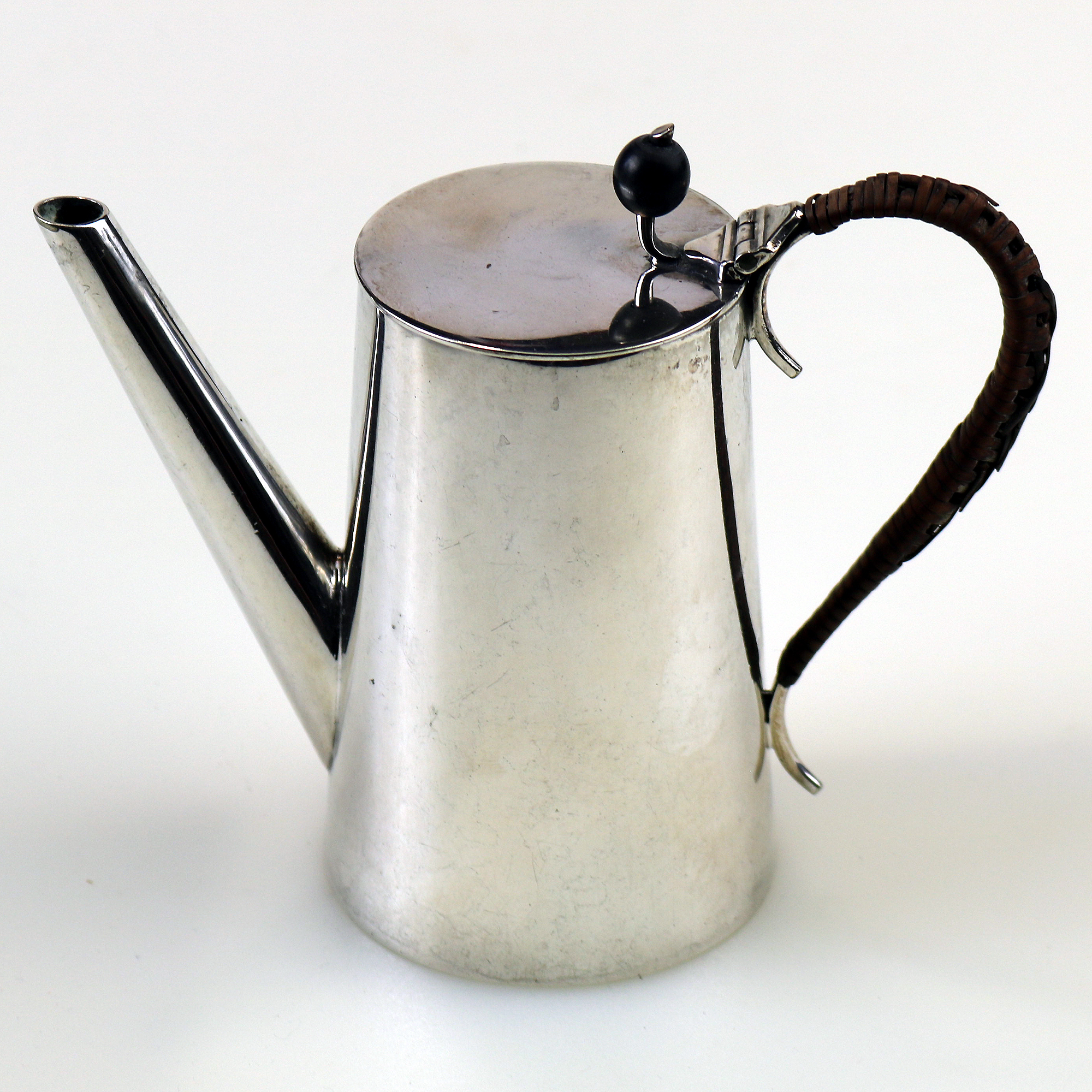 An antique Victorian Arts & Crafts nickel silver plate Chocolate Pot C.1890