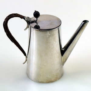 An antique Victorian Arts & Crafts nickel silver plate Chocolate Pot C.1890