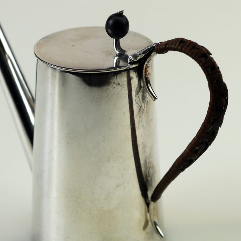 An antique Victorian Arts & Crafts nickel silver plate Chocolate Pot C.1890