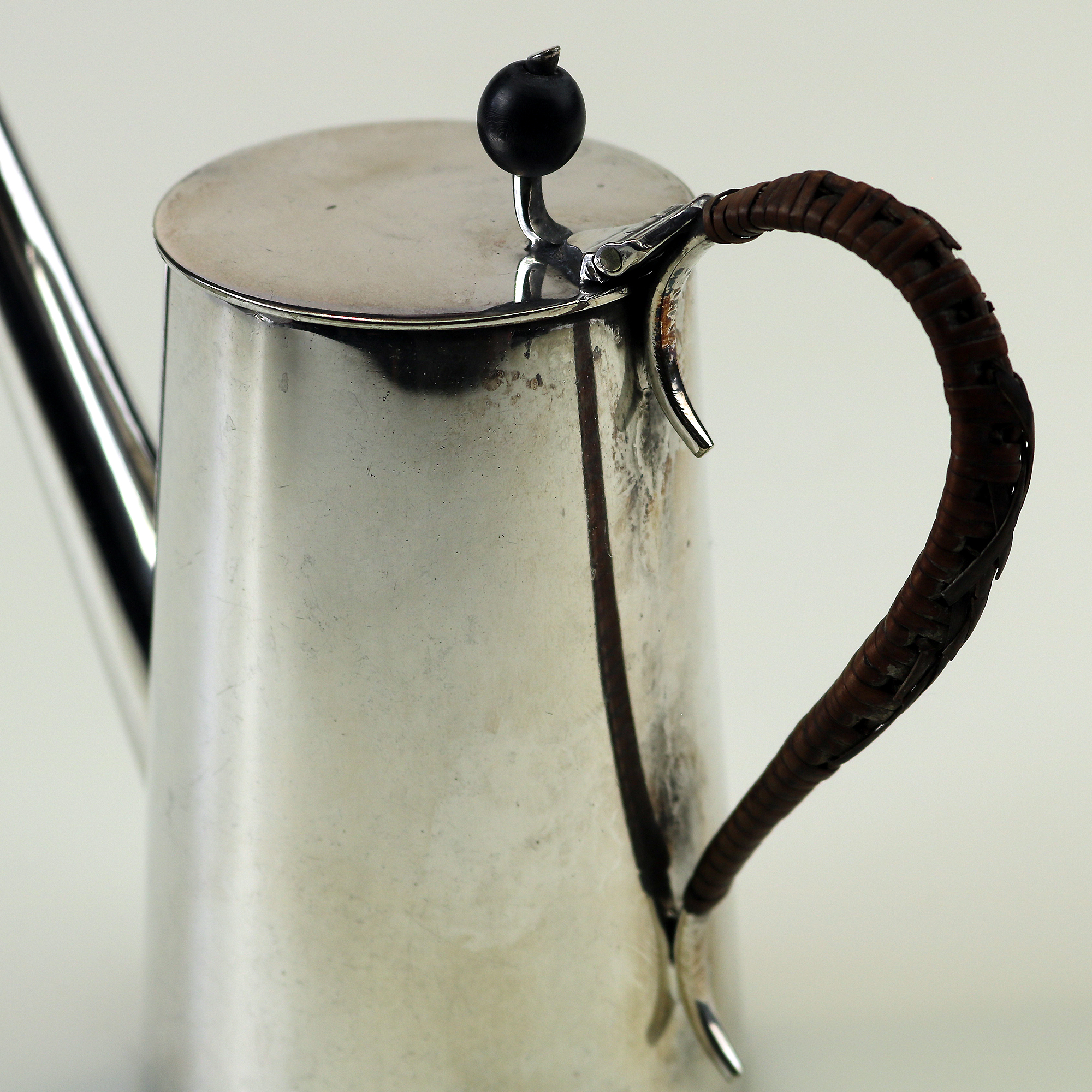 An antique Victorian Arts & Crafts nickel silver plate Chocolate Pot C.1890