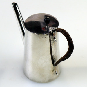 An antique Victorian Arts & Crafts nickel silver plate Chocolate Pot C.1890