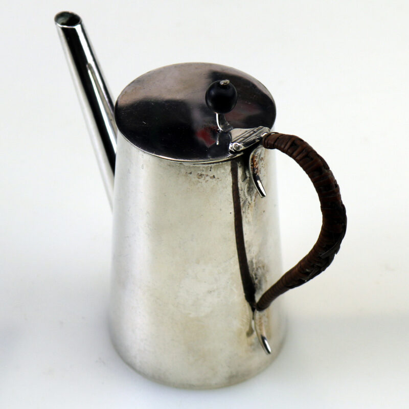 An antique Victorian Arts & Crafts nickel silver plate Chocolate Pot C.1890