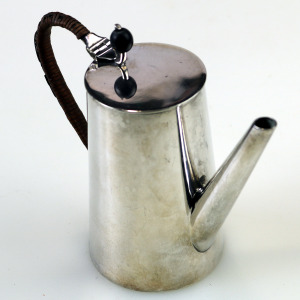 An antique Victorian Arts & Crafts nickel silver plate Chocolate Pot C.1890