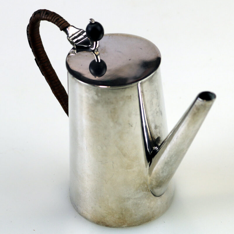 An antique Victorian Arts & Crafts nickel silver plate Chocolate Pot C.1890