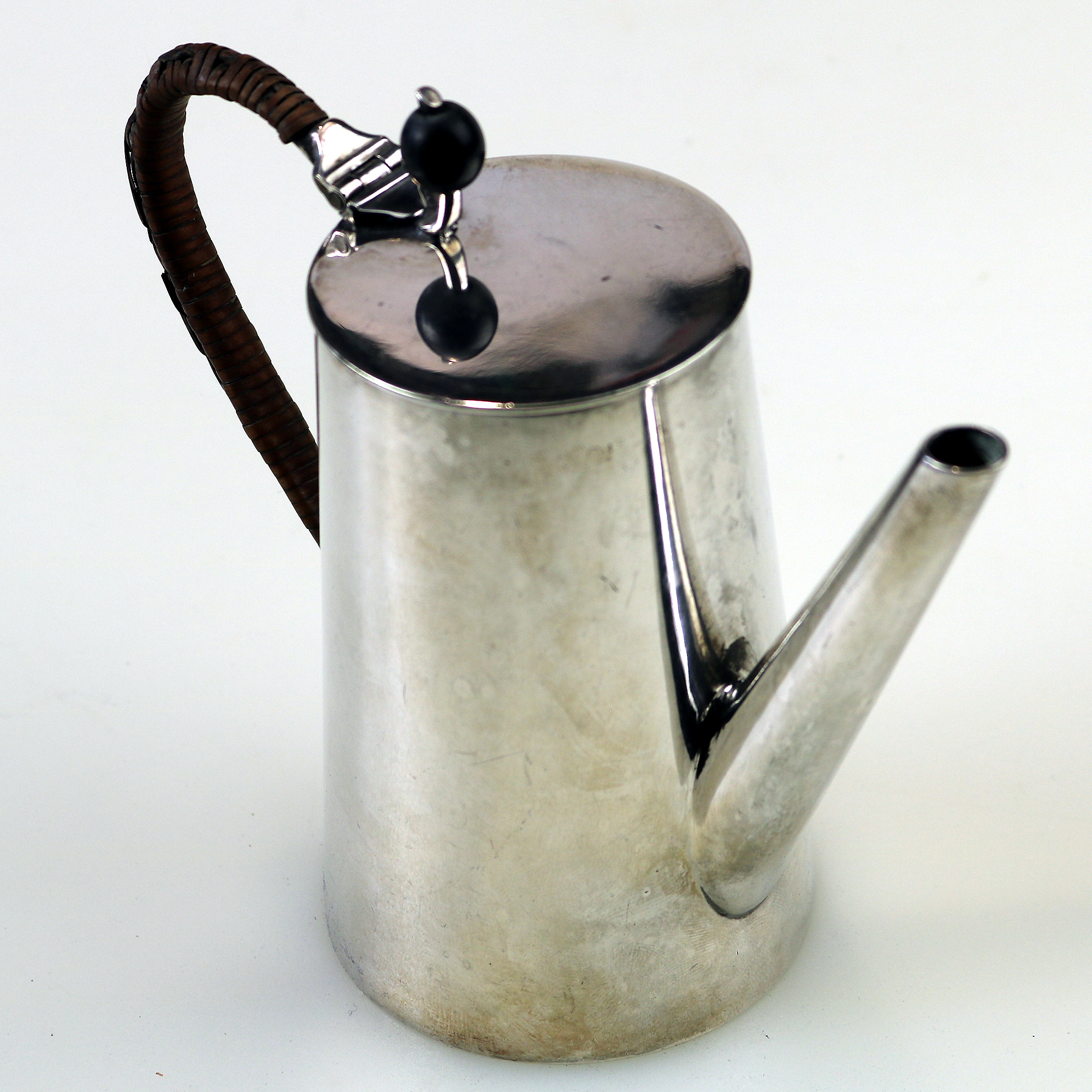 An antique Victorian Arts & Crafts nickel silver plate Chocolate Pot C.1890