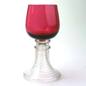 An unusual Art Deco cranberry glass Wine Goblet / Chalice / Rummer C.1920+