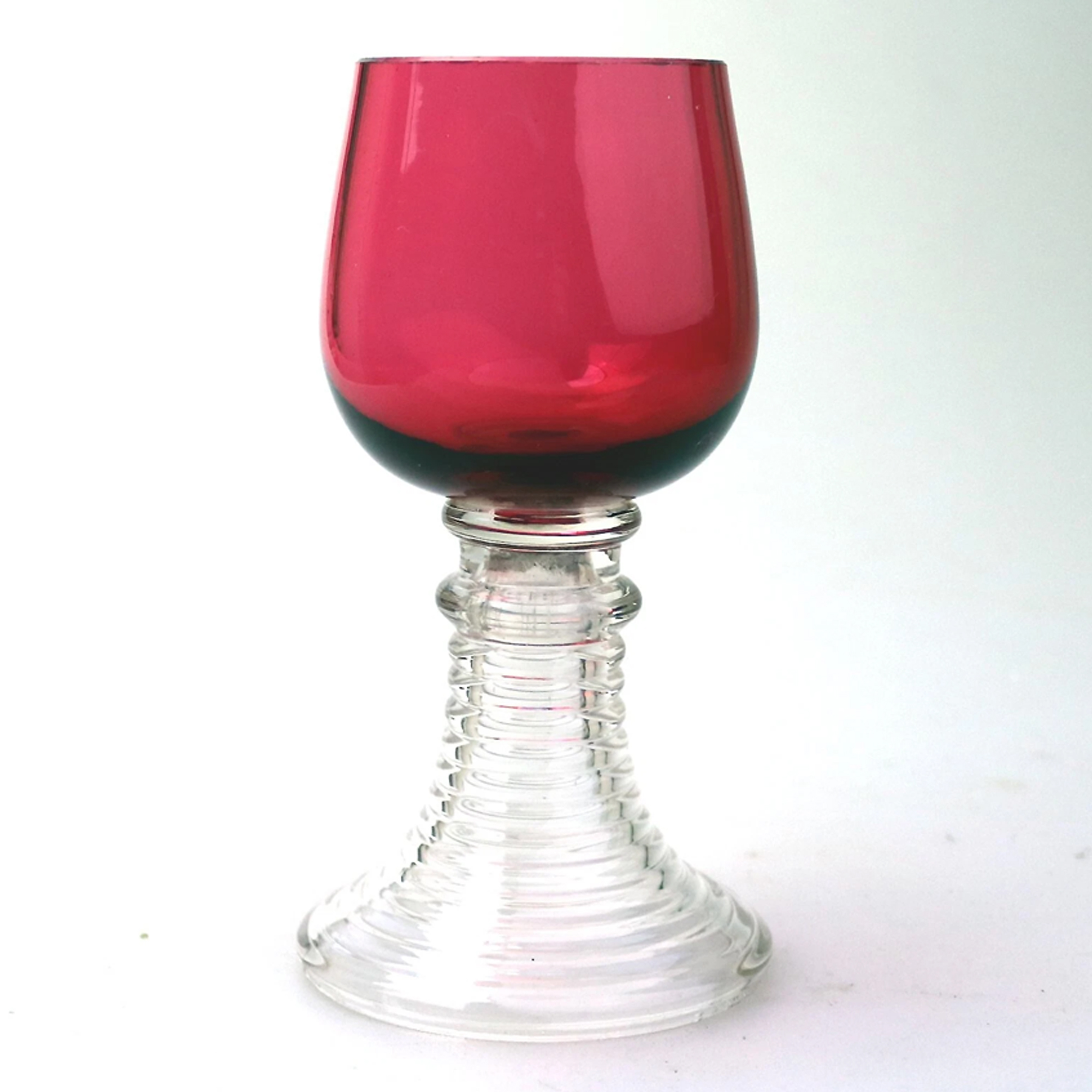 An unusual Art Deco cranberry glass Wine Goblet / Chalice / Rummer C.1920+