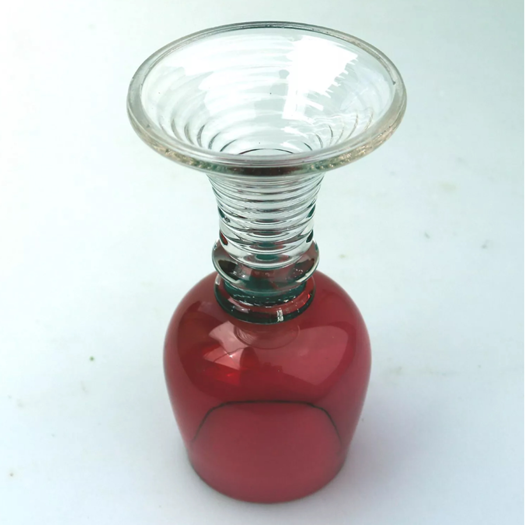 An unusual Art Deco cranberry glass Wine Goblet / Chalice / Rummer C.1920+