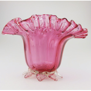 A very pretty antique Victorian cranberry art glass Bowl 18.5cm width C.19thC