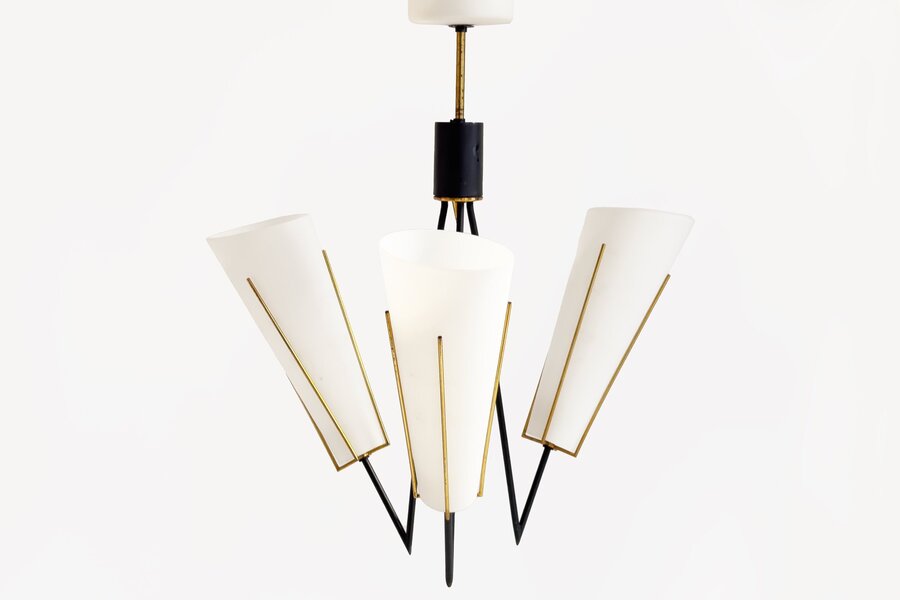 Danish Space Age Mid Century Opaline Suspension Lamp, 1960s