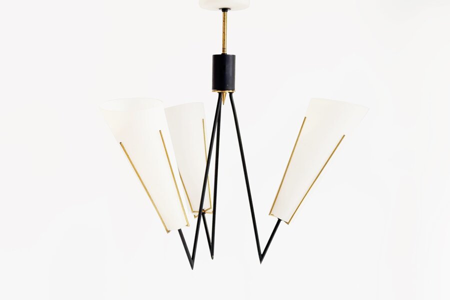 Danish Space Age Mid Century Opaline Suspension Lamp, 1960s