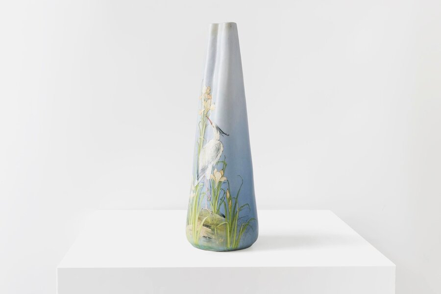 Delphin Massier Tall Beautiful Blue Ceramic Vase