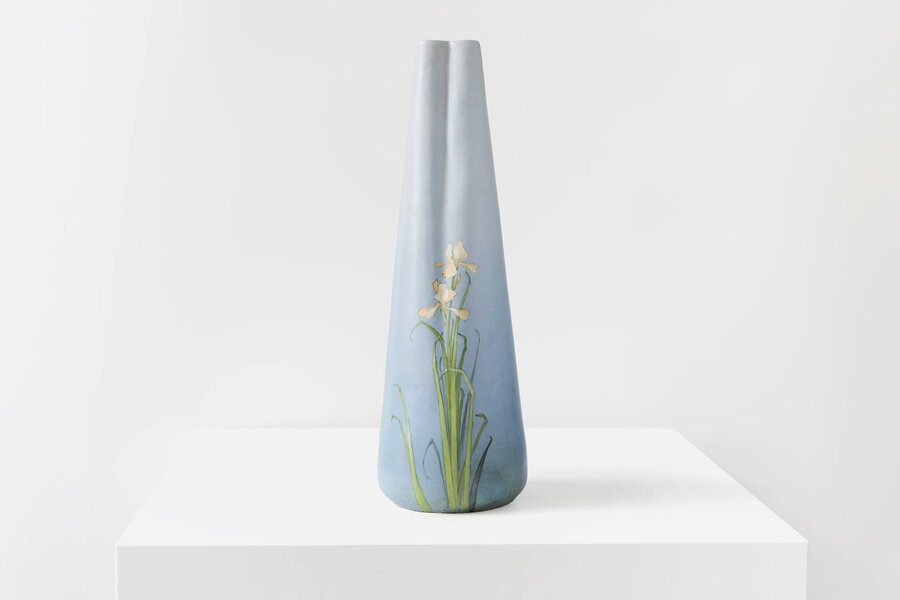 Delphin Massier Tall Beautiful Blue Ceramic Vase