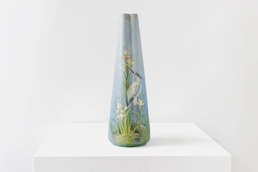 Delphin Massier Tall Beautiful Blue Ceramic Vase