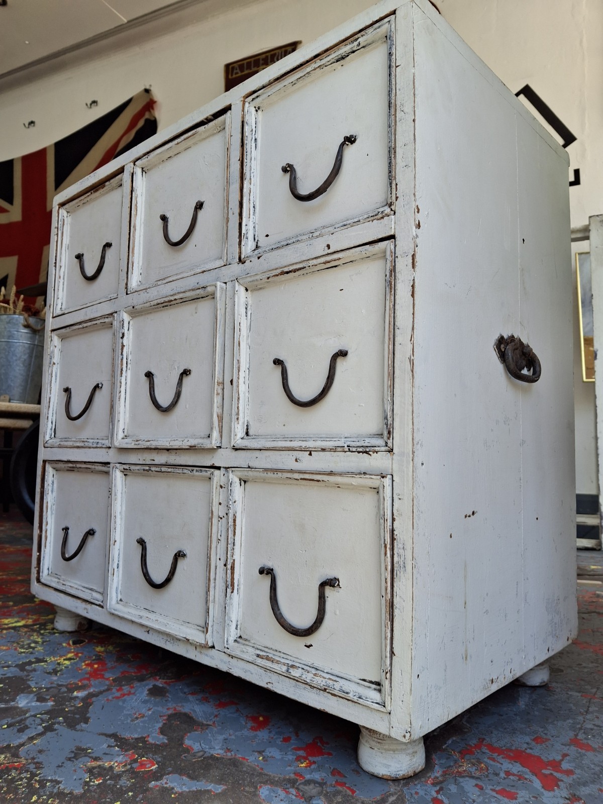 Early 20th Century Bank Of Painted Workshop/Apothecary Drawers. Antique/Vintage