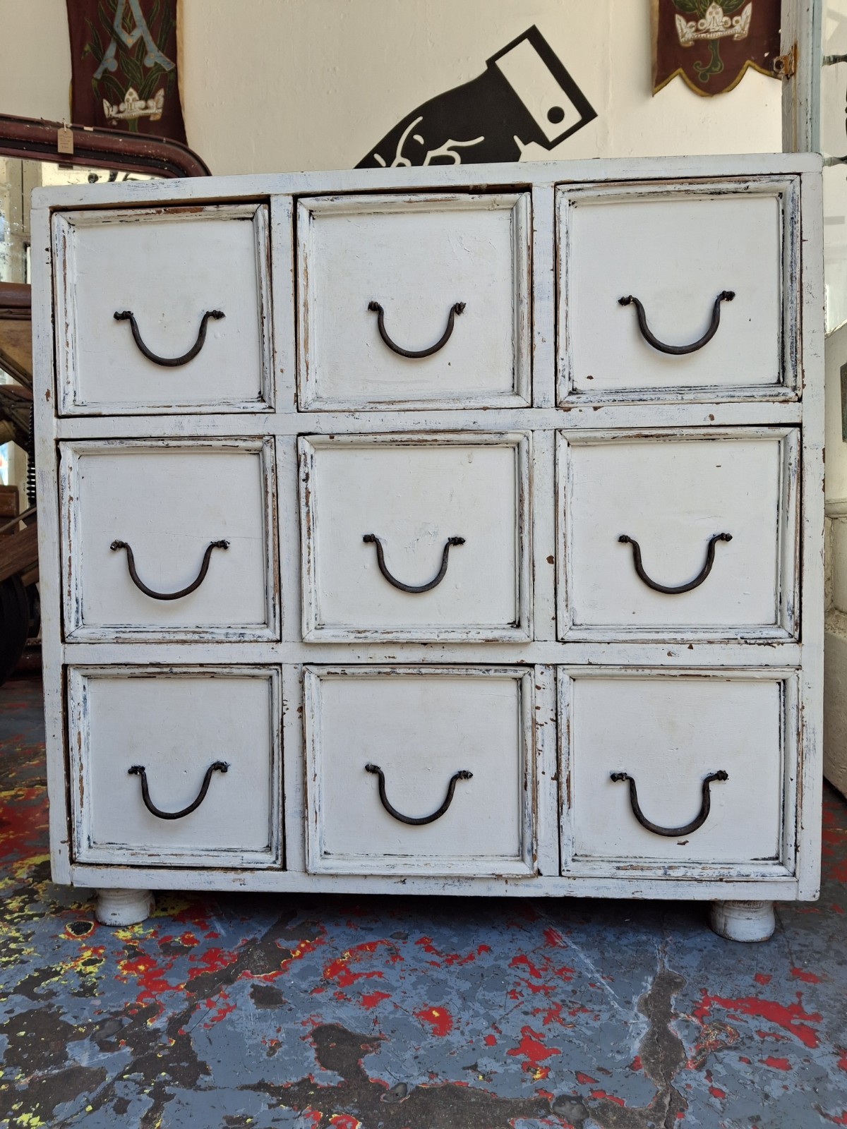 Early 20th Century Bank Of Painted Workshop/Apothecary Drawers. Antique/Vintage