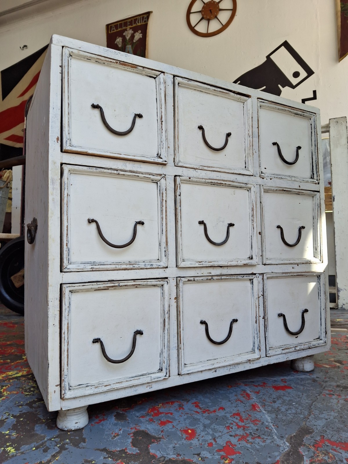 Early 20th Century Bank Of Painted Workshop/Apothecary Drawers. Antique/Vintage