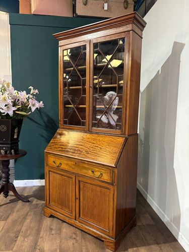 Edwardian Inlaid Bureau Bookcase