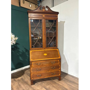 Edwardian Inlaid Bureau Bookcase