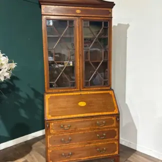 Edwardian Inlaid Bureau Bookcase